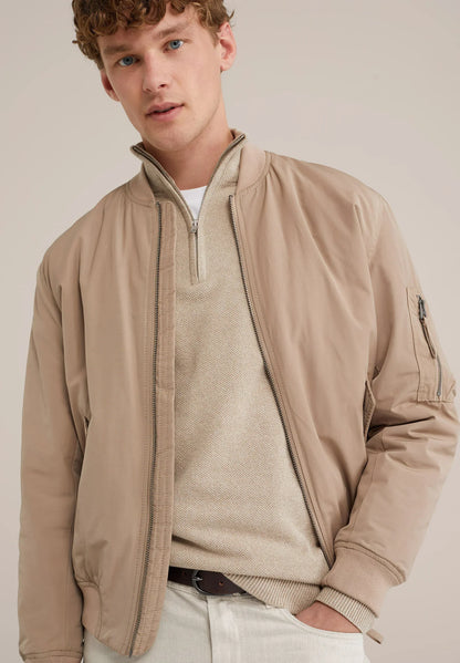 Men's Cotton Sweater with Troyer Collar and Zip - Beige
