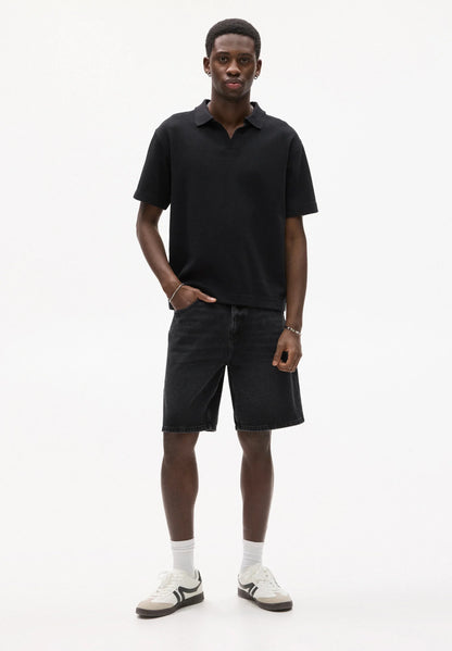 Straight Cut Denim Shorts - Black