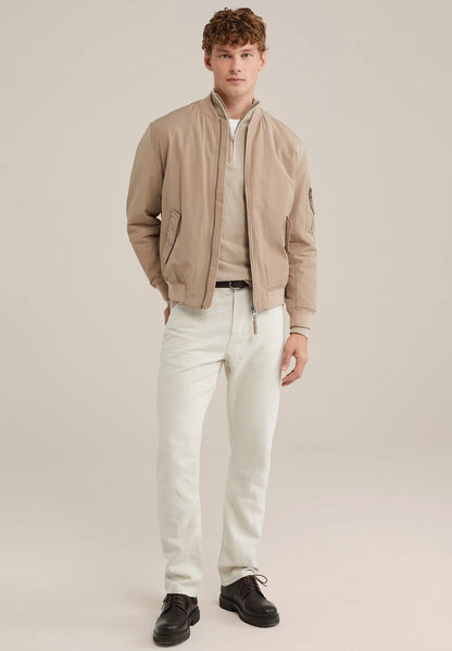 Men's Cotton Sweater with Troyer Collar and Zip - Beige
