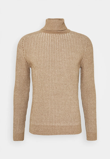 High-Neck Wool Jumper - Beige