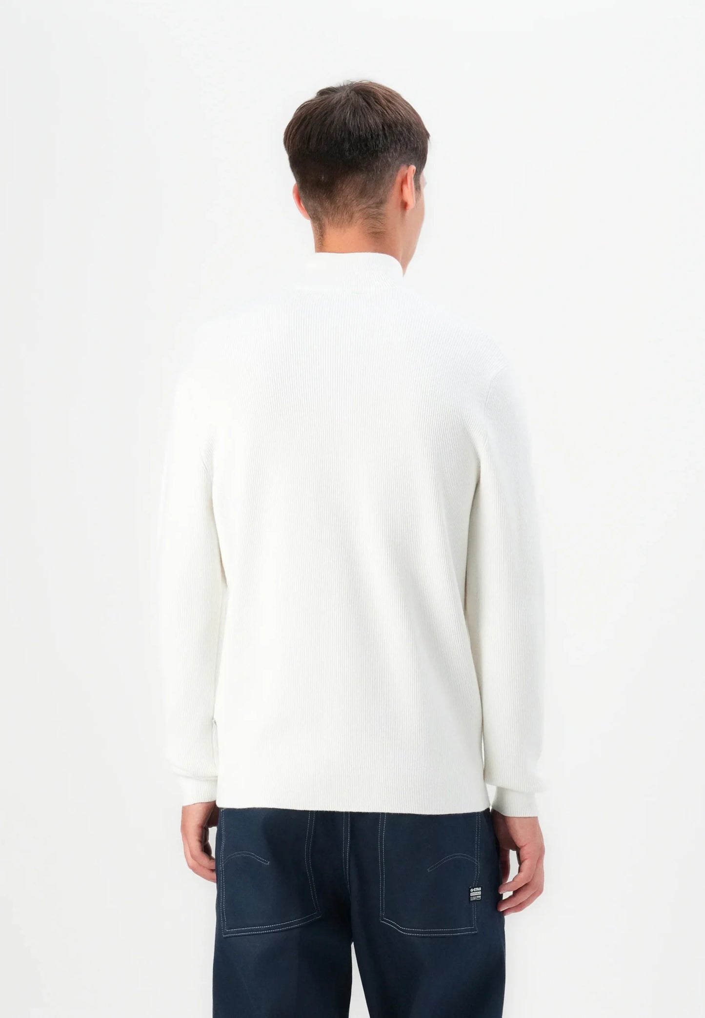 Textured Comfort Jumper with High Neck and Zip - White