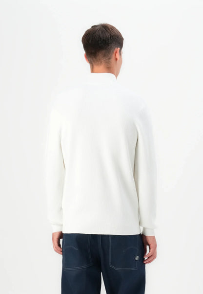 Textured Comfort Jumper with High Neck and Zip - White