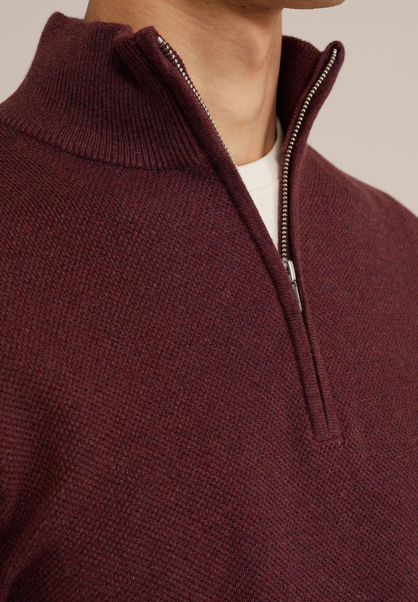 Men's Cotton Jumper with Troyer Neck and Zip - Red