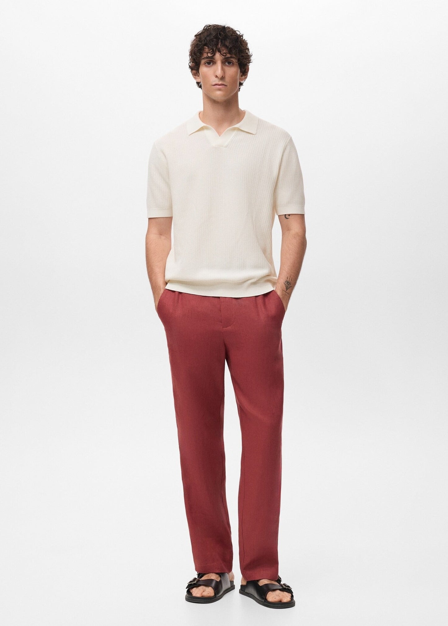 Textured Knit Polo Shirt - White