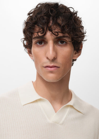 Textured Knit Polo Shirt - White