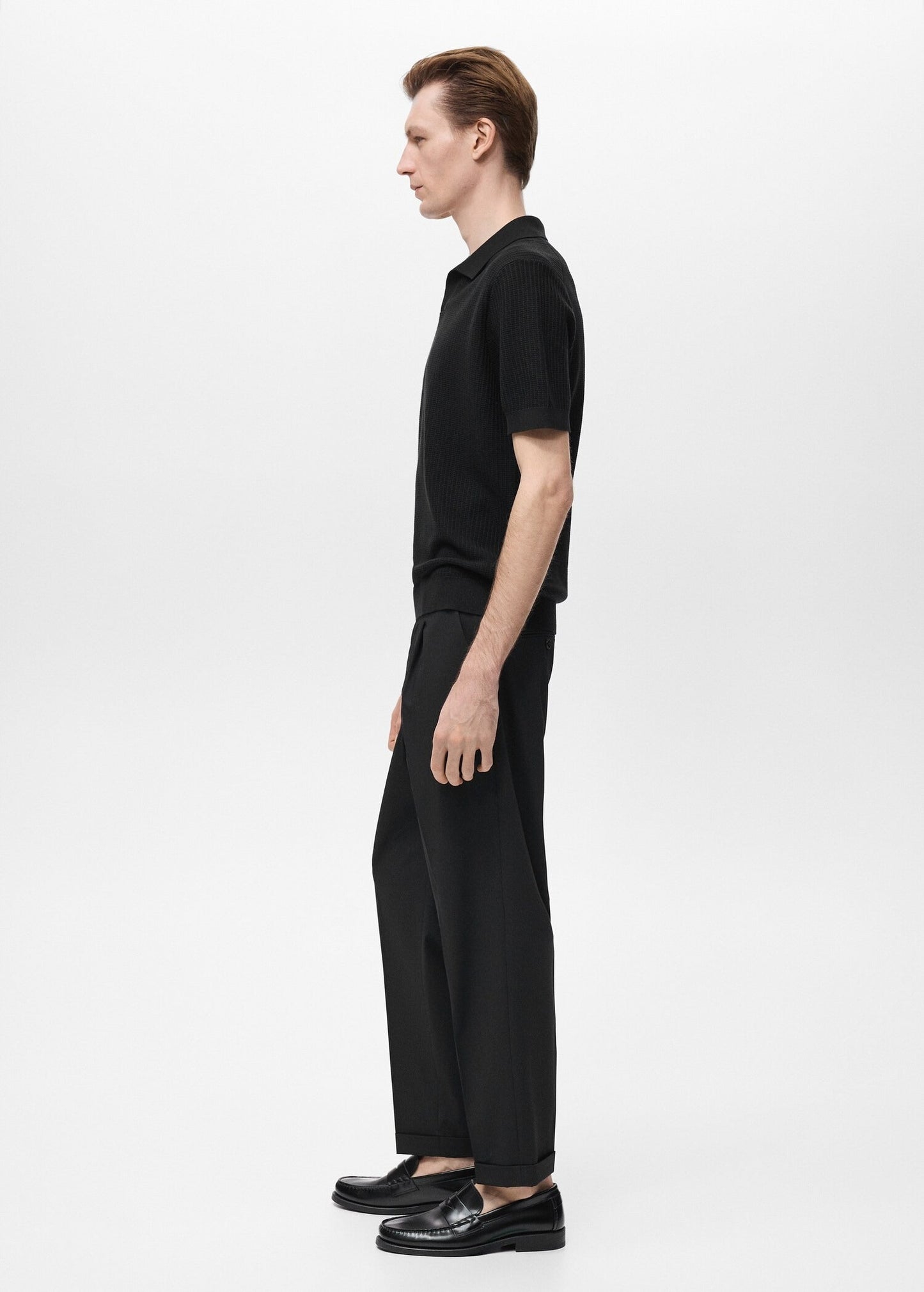 Textured Knit Polo Shirt - Black