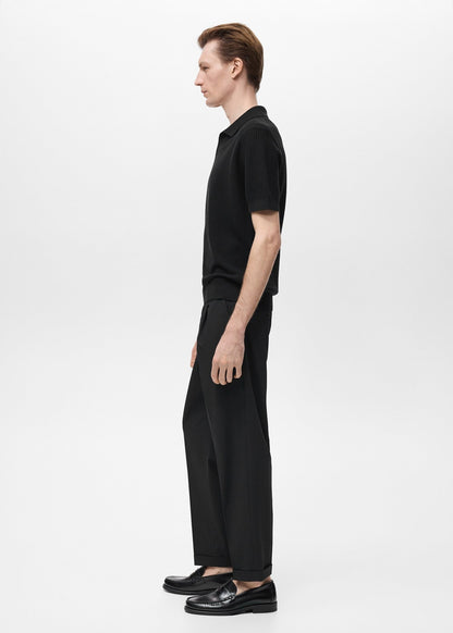 Textured Knit Polo Shirt - Black