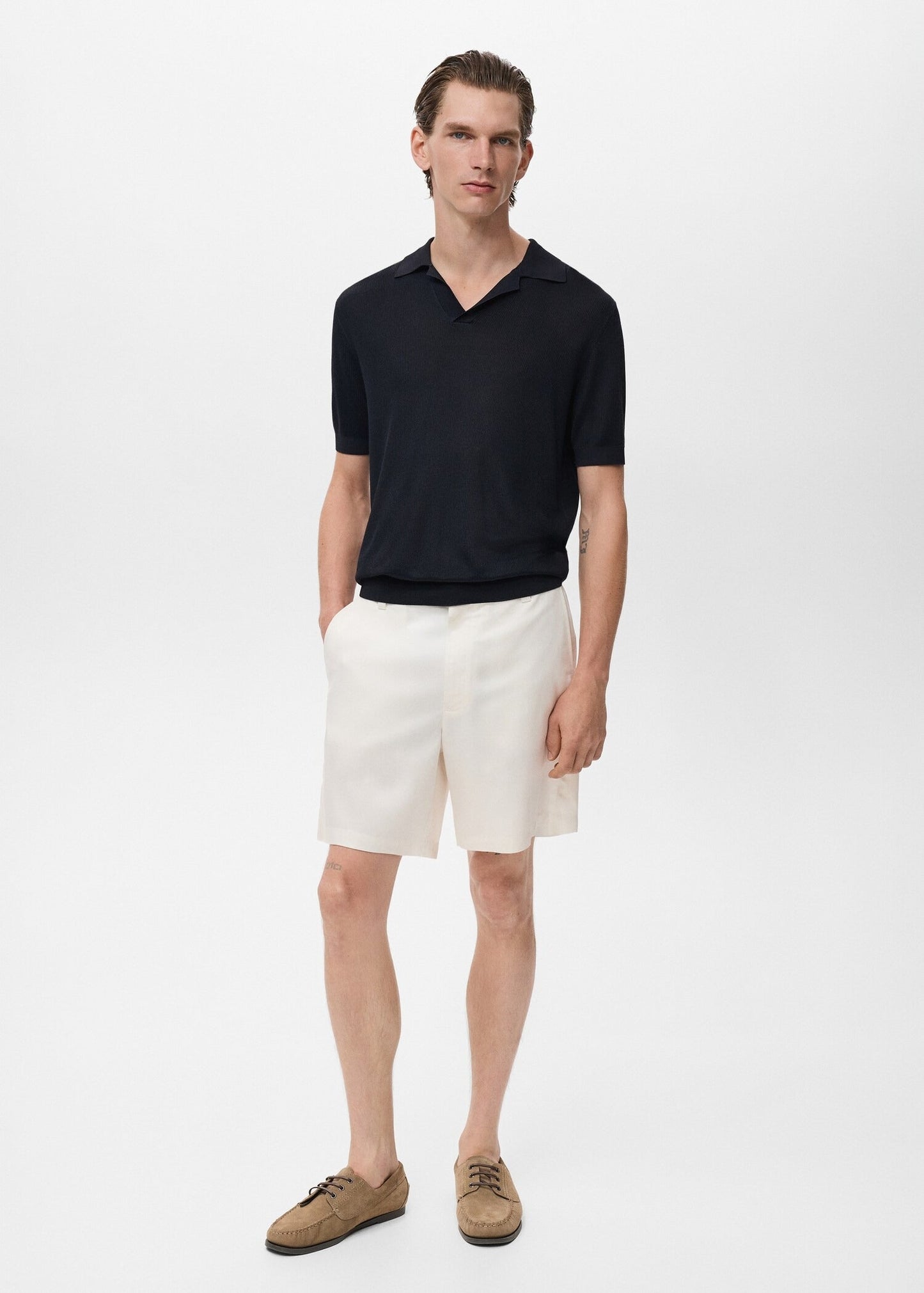 Textured Knit Polo Shirt - Navy Blue