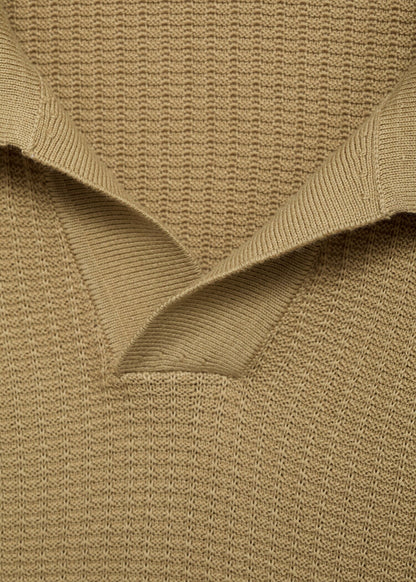 Textured Knit Polo Shirt - Beige