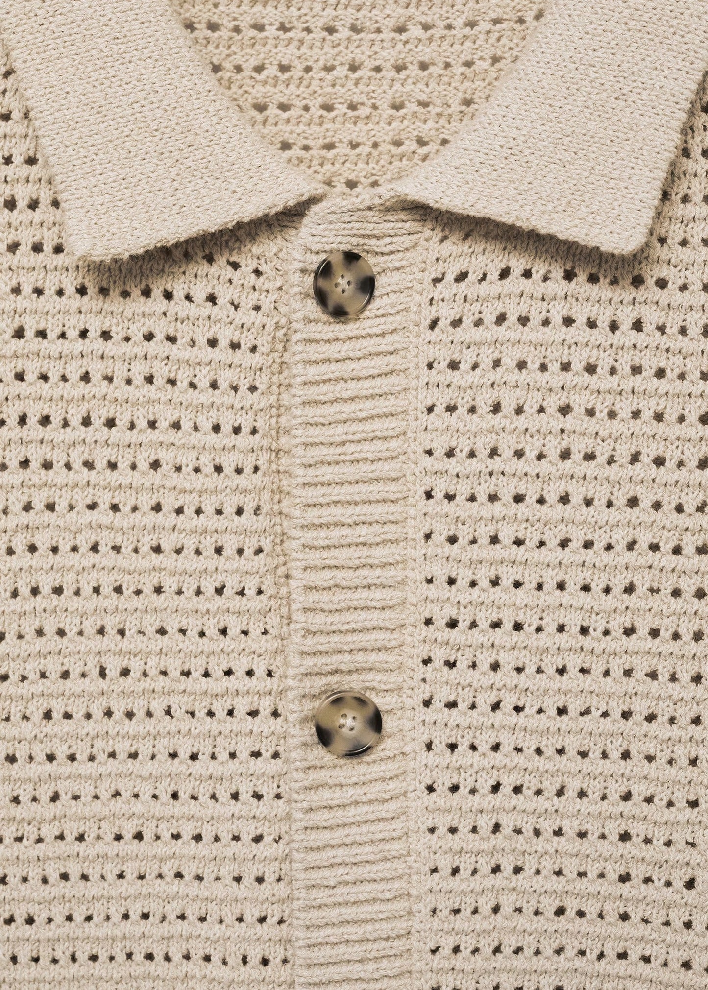 Crochet Mesh Knit Polo Shirt - Beige